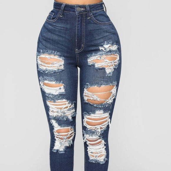 “On The Level” High Rise Distressed Jeans - Dark Denim - Picture 5 of 5